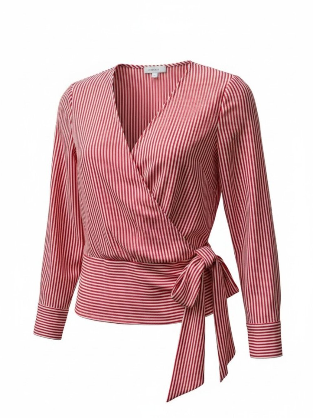 Chelsea28 Red and White Long Sleeve Wrap Blouse top